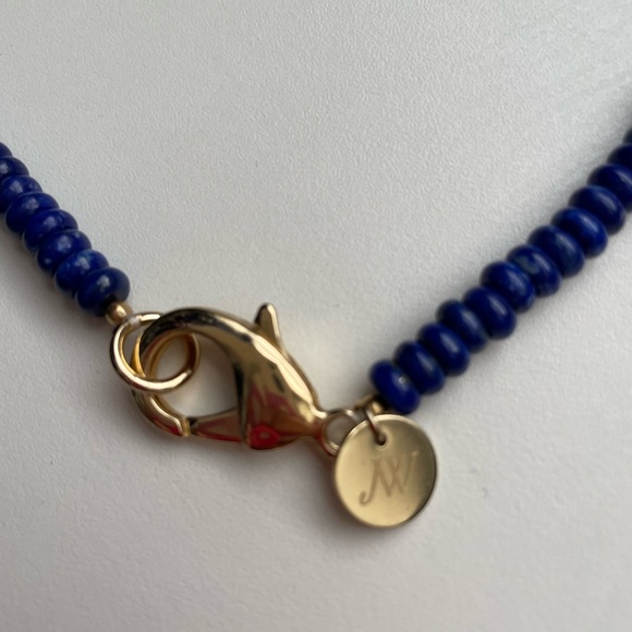 JANE WIN Lapis beaded necklace chain 16 inches gold clasp (coin not included) - Picture 5 of 9